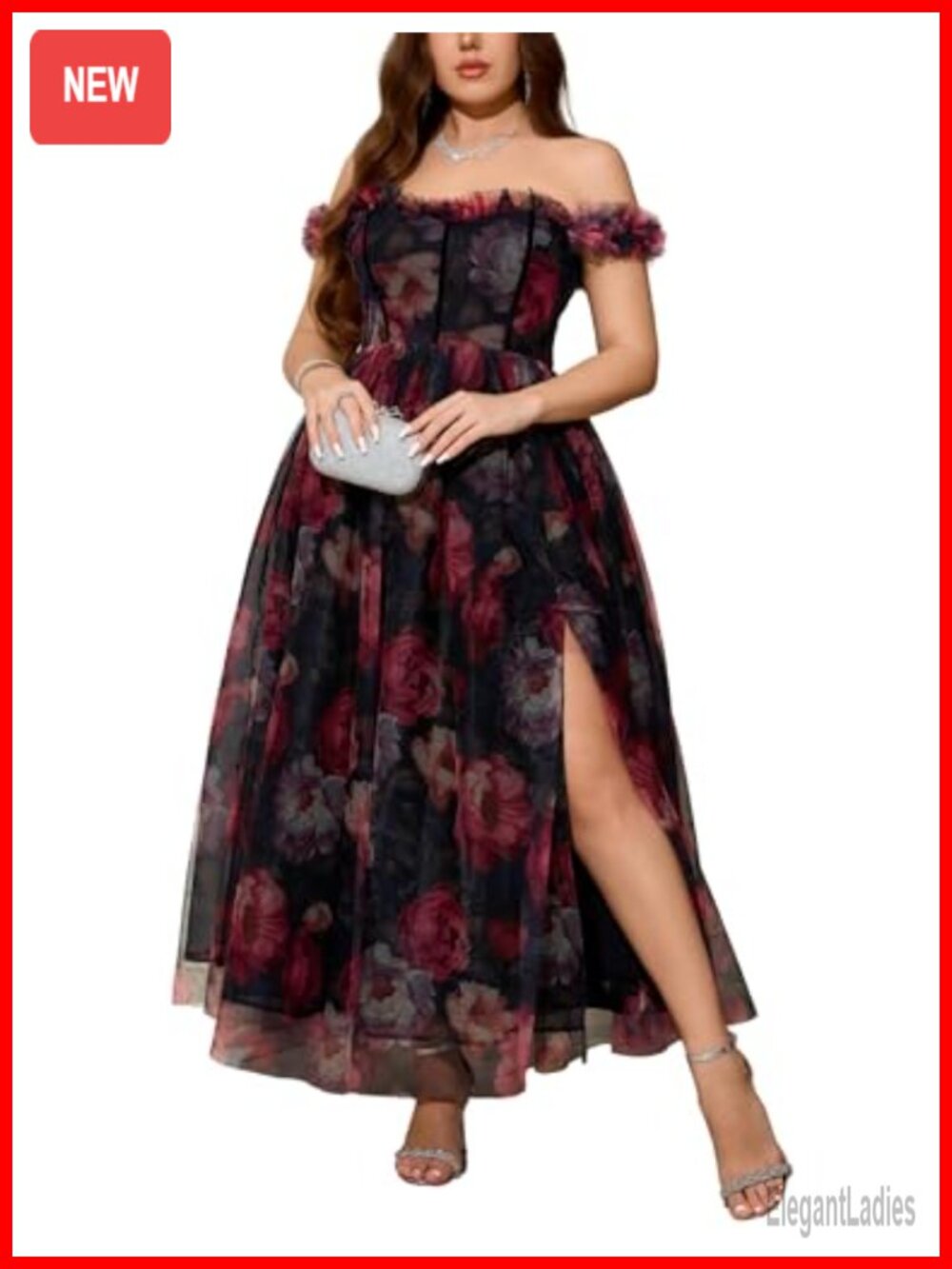 Plus Size Floral Formal Wedding Guest Cocktail Midi Dress with Slit